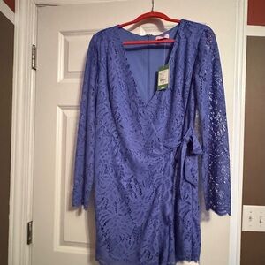 Chic Lace Wrap Dress in blue